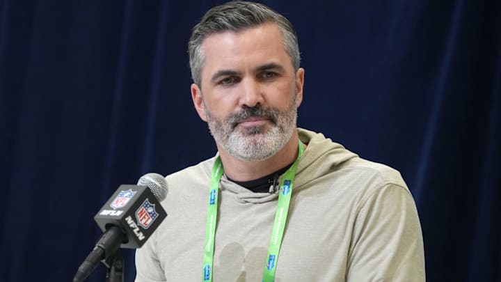 Feb 27, 2025; Indianapolis, IN, USA; Cleveland Browns coach Kevin Stefanski speaks during the 2025 NFL Scouting Combine at the Indiana Convention Center. Mandatory Credit: Kirby Lee-Imagn Images
