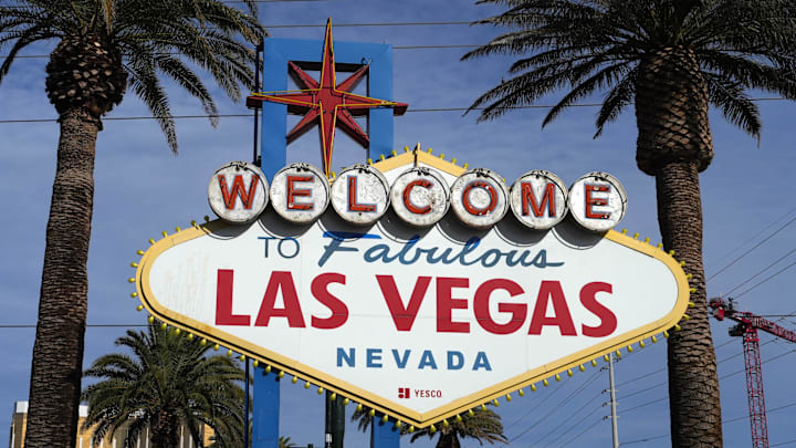Nov 24, 2024; Paradise, Nevada, USA; The Welcome to Fabulous Las Vegas sign on the strip. Mandatory Credit: Kirby Lee-Imagn Images