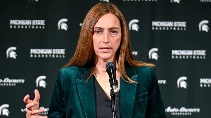 Michigan State's head coach Robyn Fralick speaks during women's basketball media day on Tuesday, Oct. 21, 2025, at the Breslin Center in East Lansing. Michigan State's head coach Robyn Fralick speaks during women's basketball media day on Tuesday, Oct. 21, 2025, at the Breslin Center in East Lansing.