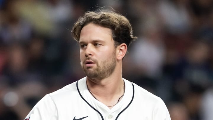 Apr 22, 2025; Phoenix, Arizona, USA; Arizona Diamondbacks infielder Tim Tawa against the Tampa Bay Rays at Chase Field. Mandatory Credit: Mark J. Rebilas-Imagn Images