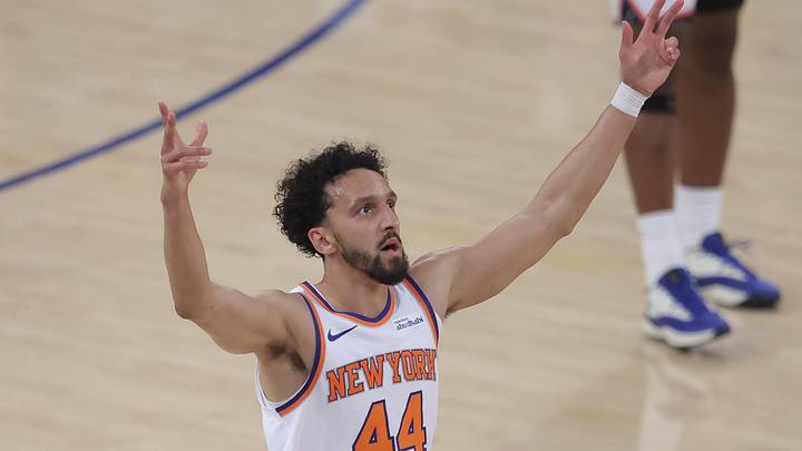 May 19, 2026; New York, New York, USA; New York Knicks guard Landry Shamet (44) reacts after making a three point basket against the Cleveland Cavaliers during overtime in game one of the eastern conference finals during the 2026 NBA playoffs at Madison Square Garden. Mandatory Credit: Brad Penner-Imagn Images May 19, 2026; New York, New York, USA; New York Knicks guard Landry Shamet (44) reacts after making a three point basket against the Cleveland Cavaliers during overtime in game one of the eastern conference finals during the 2026 NBA playoffs at Madison Square Garden. Mandatory Credit: Brad Penner-Imagn Images
