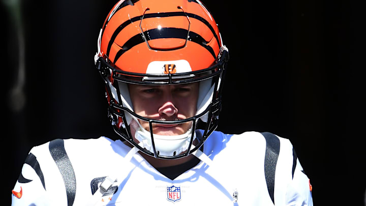Sep 19, 2021; Pittsburgh, Pennsylvania, USA; Cincinnati Bengals quarterback Joe Burrow exits the tunnel for warm-ups before playing the Pittsburgh Steelers at Heinz Field. Mandatory Credit: Philip G. Pavely-Imagn Images Sep 19, 2021; Pittsburgh, Pennsylvania, USA; Cincinnati Bengals quarterback Joe Burrow exits the tunnel for warm-ups before playing the Pittsburgh Steelers at Heinz Field. Mandatory Credit: Philip G. Pavely-Imagn Images