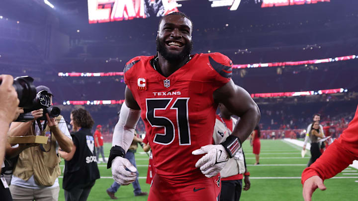 Nov 20, 2025; Houston, Texas, USA; Houston Texans defensive end Will Anderson Jr. (51) leaves the field after defeating the Buffalo Bills at NRG Stadium. Mandatory Credit: Troy Taormina-Imagn Images