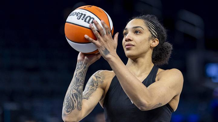 Jun 24, 2026; San Francisco, California, USA; Golden State Valkyries forward Gabby Williams (1) warms up before the game against the Atlanta Dream at Chase Center. Mandatory Credit: John Hefti-Imagn Images