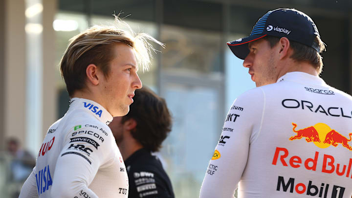 ABU DHABI, UNITED ARAB EMIRATES - DECEMBER 08: Liam Lawson of New Zealand and Visa Cash App RB talks to Max Verstappen of the Netherlands and Oracle Red Bull Racing prior to the F1 Grand Prix of Abu Dhabi at Yas Marina Circuit on December 08, 2024 in Abu Dhabi, United Arab Emirates. (Photo by Mark Thompson/Getty Images) ABU DHABI, UNITED ARAB EMIRATES - DECEMBER 08: Liam Lawson of New Zealand and Visa Cash App RB talks to Max Verstappen of the Netherlands and Oracle Red Bull Racing prior to the F1 Grand Prix of Abu Dhabi at Yas Marina Circuit on December 08, 2024 in Abu Dhabi, United Arab Emirates. (Photo by Mark Thompson/Getty Images)