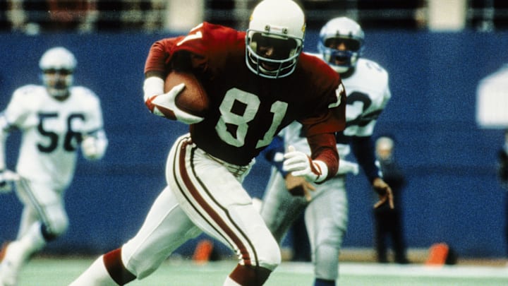 Nov 24, 1983; Irving, TX, USA; FILE PHOTO; St. Louis Cardinals receiver Roy Green (81) in action against the Dallas Cowboys at Texas Stadium. Mandatory Credit Herb Weitman-Imagn Images