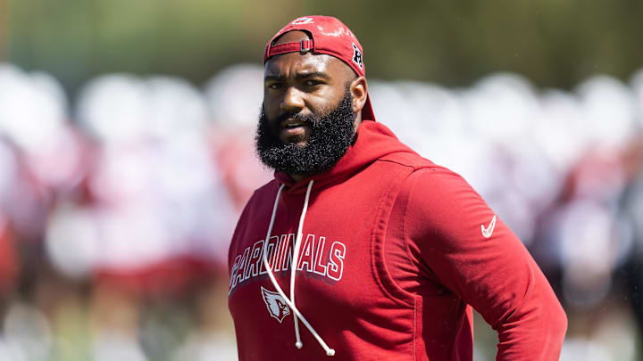 Jun 10, 2025; Tempe, AZ, USA; Arizona Cardinals defensive line coach Winston DeLattiboudere III during minicamp at the teams Arizona Cardinals Training Facility. Mandatory Credit: Mark J. Rebilas-Imagn Images