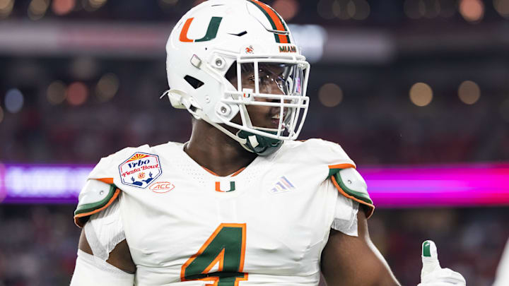 Miami Hurricanes defensive end Rueben Bain Jr. against the Mississippi Rebels during the 2026 Fiesta Bowl.