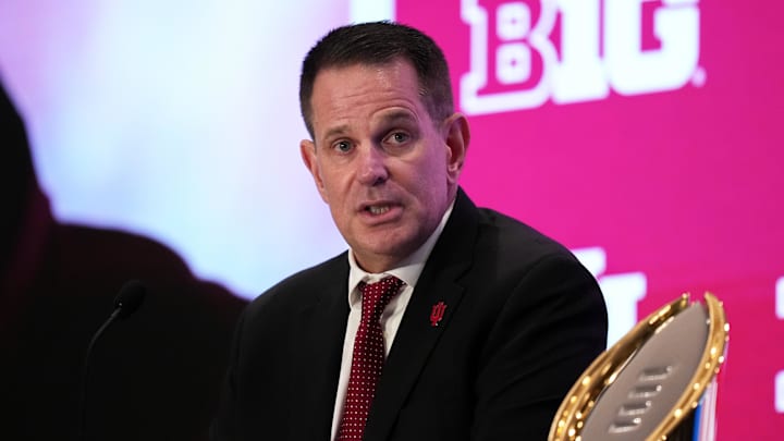 Indiana head coach Curt Cignetti speaks to the media during Big Ten Football Media Days in Las Vegas. Indiana head coach Curt Cignetti speaks to the media during Big Ten Football Media Days in Las Vegas.