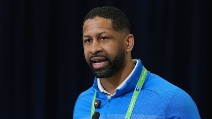 Feb 24, 2026; Indianapolis, IN, USA; Cleveland Browns general manager Andrew Berry speaks at the NFL Scouting Combine at the Indiana Convention Center. Mandatory Credit: Kirby Lee-Imagn Images Feb 24, 2026; Indianapolis, IN, USA; Cleveland Browns general manager Andrew Berry speaks at the NFL Scouting Combine at the Indiana Convention Center. Mandatory Credit: Kirby Lee-Imagn Images