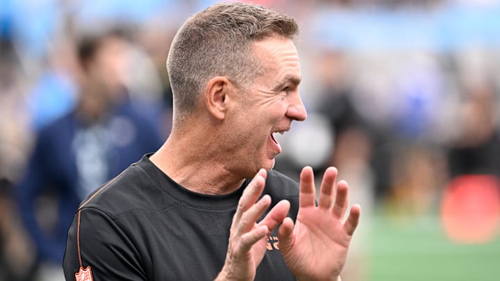 Sep 29, 2024; Charlotte, North Carolina, USA;  Cincinnati Bengals defensive coordinator Lou Anarumo before the game at Bank of America Stadium. Mandatory Credit: Bob Donnan-Imagn Images