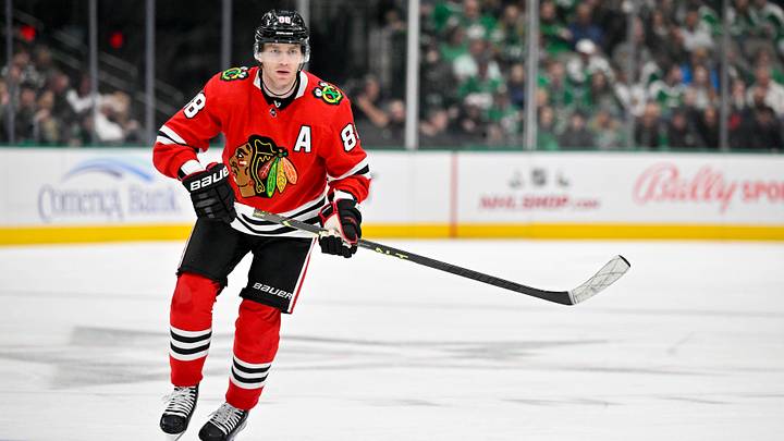 Patrick Kane (88) in action during the game between the Dallas Stars and the Chicago Blackhawks at American Airlines Center. Mandatory Credit: Jerome Miron-USA TODAY Sports