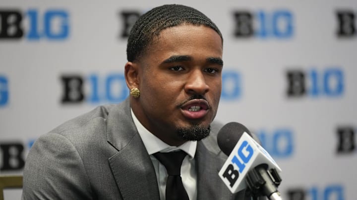 Jul 24, 2025; Las Vegas, NV, USA; USC safety Kamari Ramsey speaks to the media during the Big Ten NCAA college football media days at Mandalay Bay Resort. Mandatory Credit: Lucas Peltier-Imagn Images