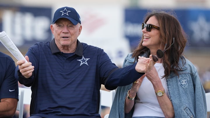 Dallas Cowboys owner Jerry Jones with daughter and chief brand officer Charlotte Jones Anderson at training camp 