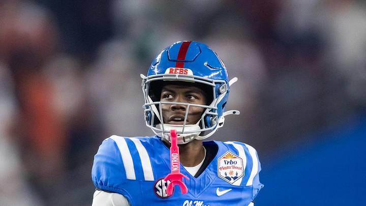 Jan 8, 2026; Glendale, AZ, USA; Mississippi Rebels wide receiver Deuce Alexander (11) against the Miami Hurricanes during the 2026 Fiesta Bowl and semifinal game of the College Football Playoff at State Farm Stadium. Mandatory Credit: Mark J. Rebilas-Imagn Images