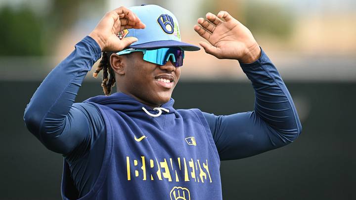 Milwaukee Brewers infielder Jesús Made (86) stretches during spring training workouts Monday, February 16, 2026, at American Family Fields of Phoenix in Phoenix, Arizona.