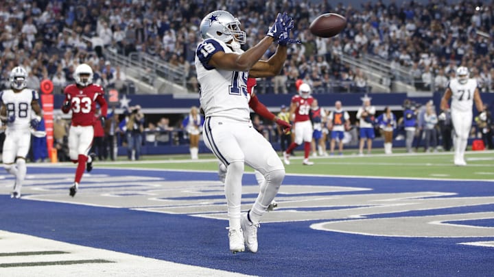 Dallas Cowboys wide receiver Amari Cooper catches a touchdown pass against the Arizona Cardinals.