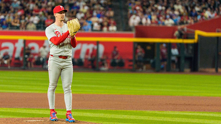 Sep 19, 2025; Phoenix, Arizona, USA;  Philadelphia Phillies pitcher Walker Buehler (31) on the mound to pitch on the eighth at Chase Field. Mandatory Credit: Allan Henry-Imagn Images