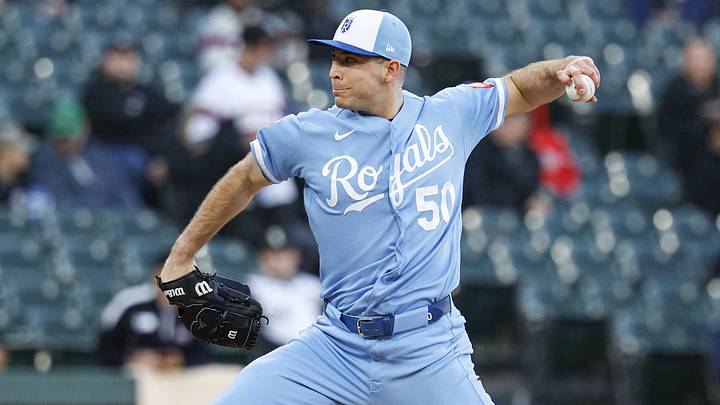 May 14, 2026; Chicago, Illinois, USA; Kansas City Royals starting pitcher Kris Bubic (50) delivers a pitch against the Chicago White Sox during the first inning at Rate Field. Mandatory Credit: Kamil Krzaczynski-Imagn Images