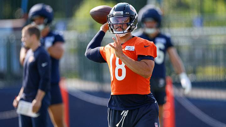 Jul 29, 2026; Lake Forest, IL, USA; Chicago Bears quarterback Caleb Williams (18) passes the ball during Training Camp at Halas Hall. Mandatory Credit: Kamil Krzaczynski-Imagn Images