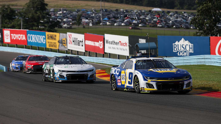 Aug 20, 2023; Watkins Glen, New York, USA; NASCAR Cup Series driver Chase Elliott (9) races during the Go Bowling at The Glen at Watkins Glen International. Aug 20, 2023; Watkins Glen, New York, USA; NASCAR Cup Series driver Chase Elliott (9) races during the Go Bowling at The Glen at Watkins Glen International.