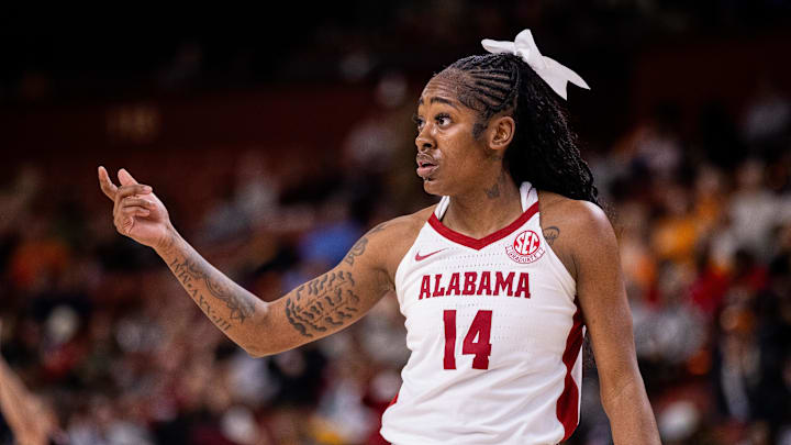 Mar 6, 2025; Greenville, SC, USA; Alabama Crimson Tide guard Zaay Green (14) during the first half against the Florida Gators at Bon Secours Wellness Arena. Mandatory Credit: Scott Kinser-Imagn Images