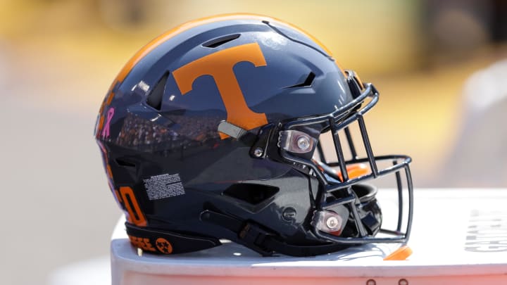Oct 8, 2022; Baton Rouge, Louisiana, USA; Tennessee Volunteers helmet against the LSU Tigers during the second half at Tiger Stadium. Mandatory Credit: Stephen Lew-USA TODAY Sports Oct 8, 2022; Baton Rouge, Louisiana, USA; Tennessee Volunteers helmet against the LSU Tigers during the second half at Tiger Stadium. Mandatory Credit: Stephen Lew-USA TODAY Sports