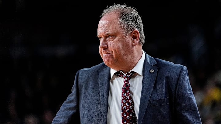 Wisconsin head coach Greg Gard watches a play. 