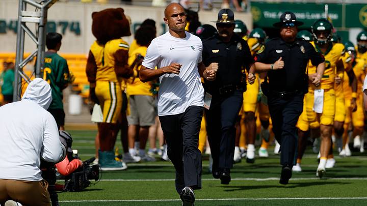 Sep 19, 2026; Waco, Texas, USA;  Baylor Bears head coach Dave Aranda runs onto the field with his team before the game against the Louisiana Tech Bulldogs at McLane Stadium.  Mandatory Credit: Chris Jones-Imagn Images
