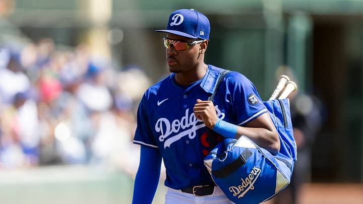 Mar 2, 2025; Phoenix, Arizona, USA; Los Angeles Dodgers outfielder Josue De Paula against the Chicago White Sox during a spring training game at Camelback Ranch-Glendale. Mandatory Credit: Mark J. Rebilas-Imagn Images Mar 2, 2025; Phoenix, Arizona, USA; Los Angeles Dodgers outfielder Josue De Paula against the Chicago White Sox during a spring training game at Camelback Ranch-Glendale. Mandatory Credit: Mark J. Rebilas-Imagn Images