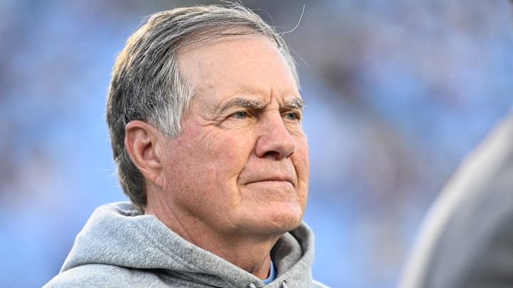 Sep 1, 2025; Chapel Hill, North Carolina, USA;  North Carolina Tar Heels head coach Bill Belichick on the field before the game at Kenan Stadium. Mandatory Credit: Bob Donnan-Imagn Images
