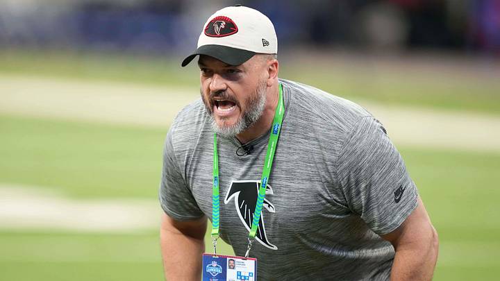 Mar 2, 2025; Indianapolis, IN, USA; Atlanta Falcons offensive line coach Dwayne Ledford during the 2025 NFL Scouting Combine at Lucas Oil Stadium. Mandatory Credit: Kirby Lee-Imagn Images