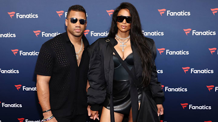 NEW ORLEANS, LOUISIANA - FEBRUARY 08: (L-R) Russell Wilson and Ciara attend Michael Rubin's 2025 Fanatics Super Bowl Party at The Sugar Mill on February 08, 2025 in New Orleans, Louisiana.