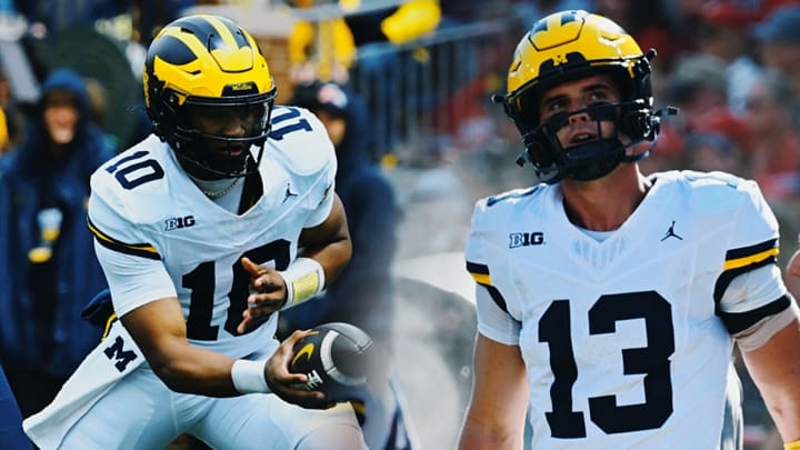 Michigan quarterbacks Alex Orji and Jack Tuttle Michigan quarterbacks Alex Orji and Jack Tuttle
