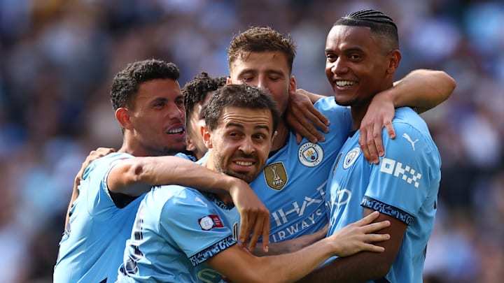 Man City celebrating their Community Shield triumph
