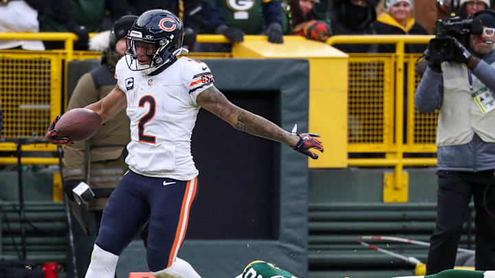 Chicago Bears wide receiver DJ Moore (2) tip-toes the sideline as he breaks a tackle by Green Bay Packers safety Javon Bullard (20) on his way to a 32-yard touchdown reception on Sunday, January 5, 2025, at Lambeau Field in Green Bay, Wis. The Bears won the game, 24-22, on a 51-yard field goal as time expired.
Tork Mason/USA TODAY NETWORK-Wisconsin Chicago Bears wide receiver DJ Moore (2) tip-toes the sideline as he breaks a tackle by Green Bay Packers safety Javon Bullard (20) on his way to a 32-yard touchdown reception on Sunday, January 5, 2025, at Lambeau Field in Green Bay, Wis. The Bears won the game, 24-22, on a 51-yard field goal as time expired.
Tork Mason/USA TODAY NETWORK-Wisconsin