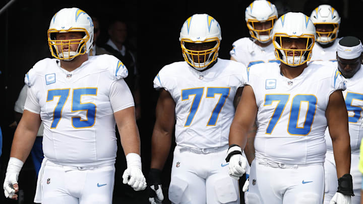 Los Angeles Chargers center Bradley Bozeman and guard Zion Johnson and offensive tackle Rashawn Slater.