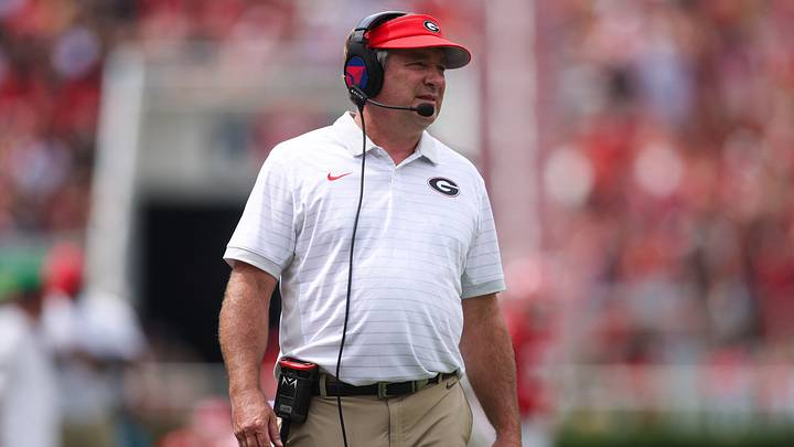 Sep 6, 2025; Athens, Georgia, USA; Georgia Bulldogs head coach Kirby Smart on the sideline against the Austin Peay Governors in the second quarter at Sanford Stadium. Mandatory Credit: Brett Davis-Imagn Images