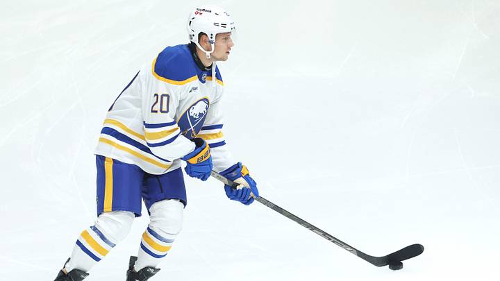 Sep 21, 2026; Pittsburgh, Pennsylvania, USA;  Buffalo Sabres forward Jiri Kulich (20) warms up before the game against the Pittsburgh Penguins at PPG Paints Arena.  Mandatory Credit: Charles LeClaire-Imagn Images