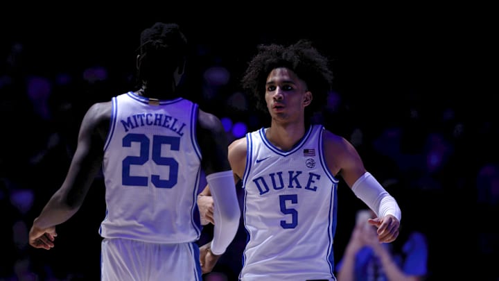 Southern Indiana v Duke; Duke basketball forward Mark Mitchell and guard Tyrese Proctor