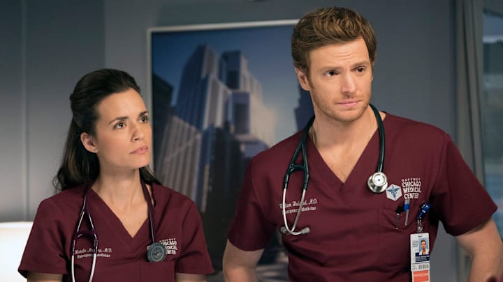 CHICAGO MED -- "Cold Front" Episode 214 -- Pictured: (l-r) Torrey DeVitto as Natalie Manning, Nick Gehlfuss as Will Halstead