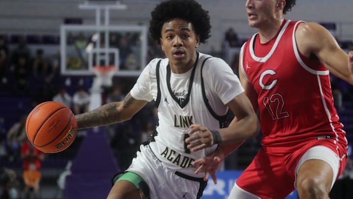 Link Academy player Labaron Philon drives to the hoop.