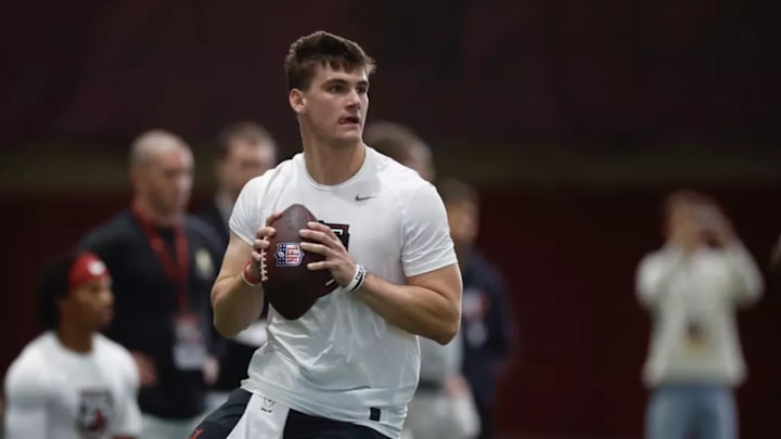Alabama Quarterback Ty Simpson (15) during Pro Day at Hank Crisp Indoor Facility in Tuscaloosa, AL on Wednesday, Mar 25, 2026.