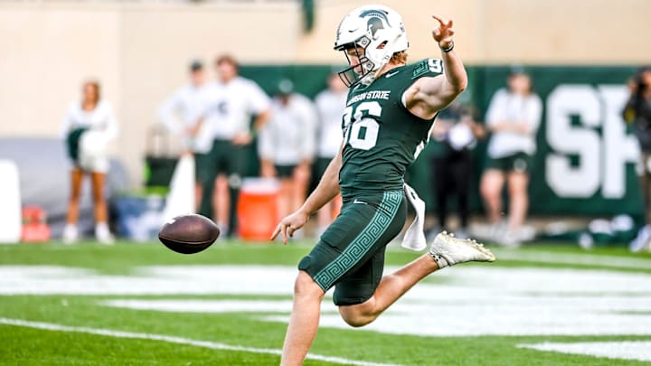 Michigan State's Ryan Eckley punts against Washington during the second quarter on Saturday, Sept. 16, 2023, at Spartan Stadium in East Lansing.