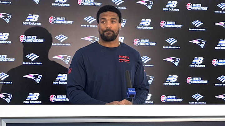 New England Patriots edge rusher Dre'Mont Jones speaks to the media following voluntary offseason workouts.
