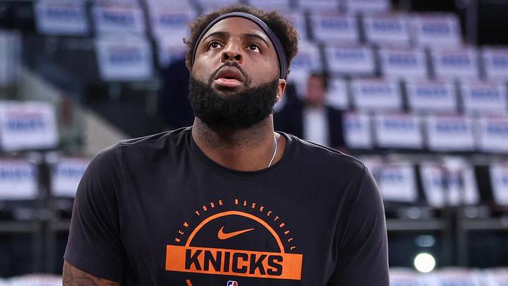 May 6, 2026; New York, New York, USA; New York Knicks center Mitchell Robinson (23) warms up prior to game five of the second round of the 2026 NBA Playoffs against the Philadelphia 76ers at Madison Square Garden. Mandatory Credit: Wendell Cruz-Imagn Images