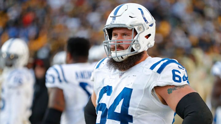 Guard Mark Glowinski (64) has been with the Indianapolis Colts for the past 3 years and in the NFL for 6 seasons. He has started each of the past 2 seasons.

Colts At Steelers