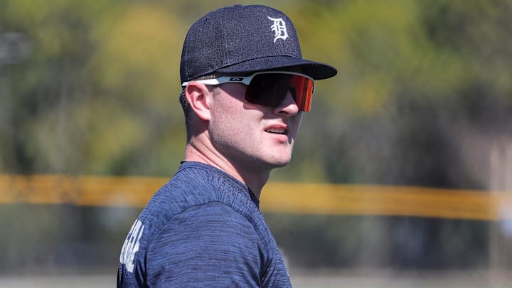 Tigers prospect Kevin McGonigle during spring training at TigerTown in Lakeland, Florida, on Thursday, February 22nd.