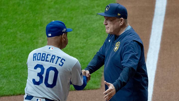 Oct 11, 2026; Milwaukee, Wisconsin, USA; Los Angeles Dodgers manager Dave Roberts and Milwaukee Brewers manager Pat Murphy greet one another before their National League Championship Series game at American Family Field on Oct 11, 2026. Mandatory Credit: Mark Hoffman-USA TODAY Network via Imagn Images Oct 11, 2026; Milwaukee, Wisconsin, USA; Los Angeles Dodgers manager Dave Roberts and Milwaukee Brewers manager Pat Murphy greet one another before their National League Championship Series game at American Family Field on Oct 11, 2026. Mandatory Credit: Mark Hoffman-USA TODAY Network via Imagn Images