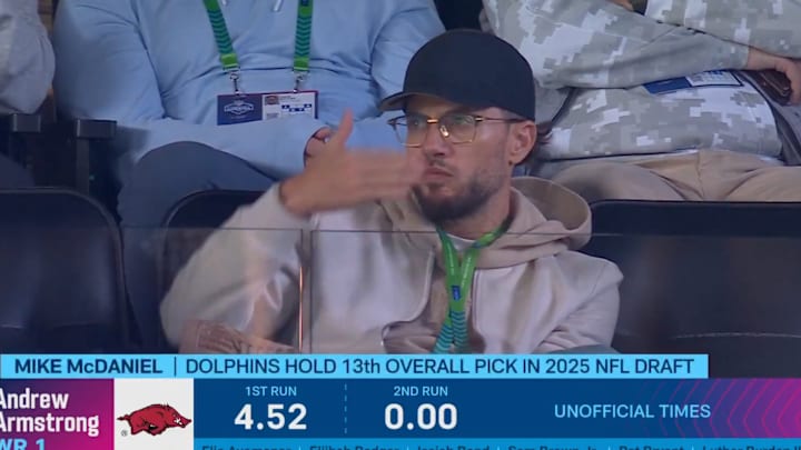 Dolphins head coach Mike McDaniel had a funny reaction when the NFL combine cameras found him
